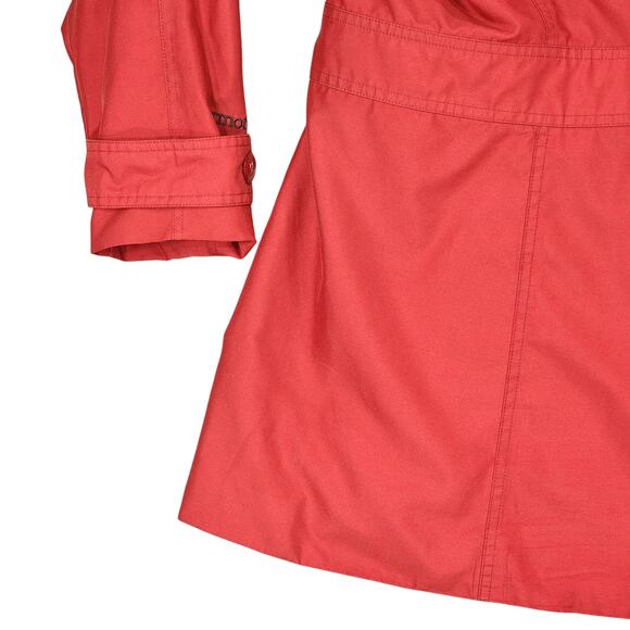 Marmot Trench Coat sz L Women Hooded Brick Red Lined Mid Length Lined Pockets - Picture 12 of 13